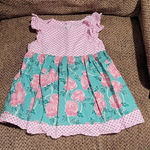 Ricrac And Ruffles Pink and Green Floral Kids Tunic